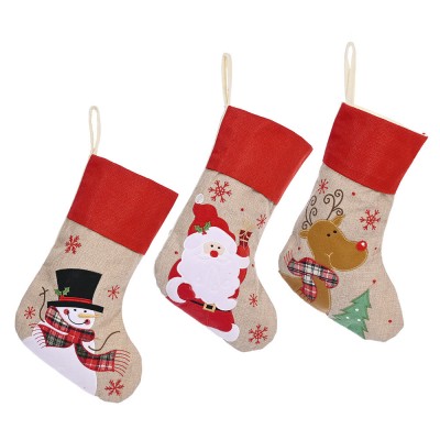 New Christmas Decorations Linen Snowflake Cloth Embroidered Christmas Stockings Children's decorative Gift bags candy bags