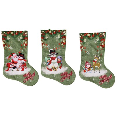 Green Christmas Stocking Gift bag Christmas Decorations Large Printed Christmas Stocking Gift Candy Stocking Hanging Ornaments